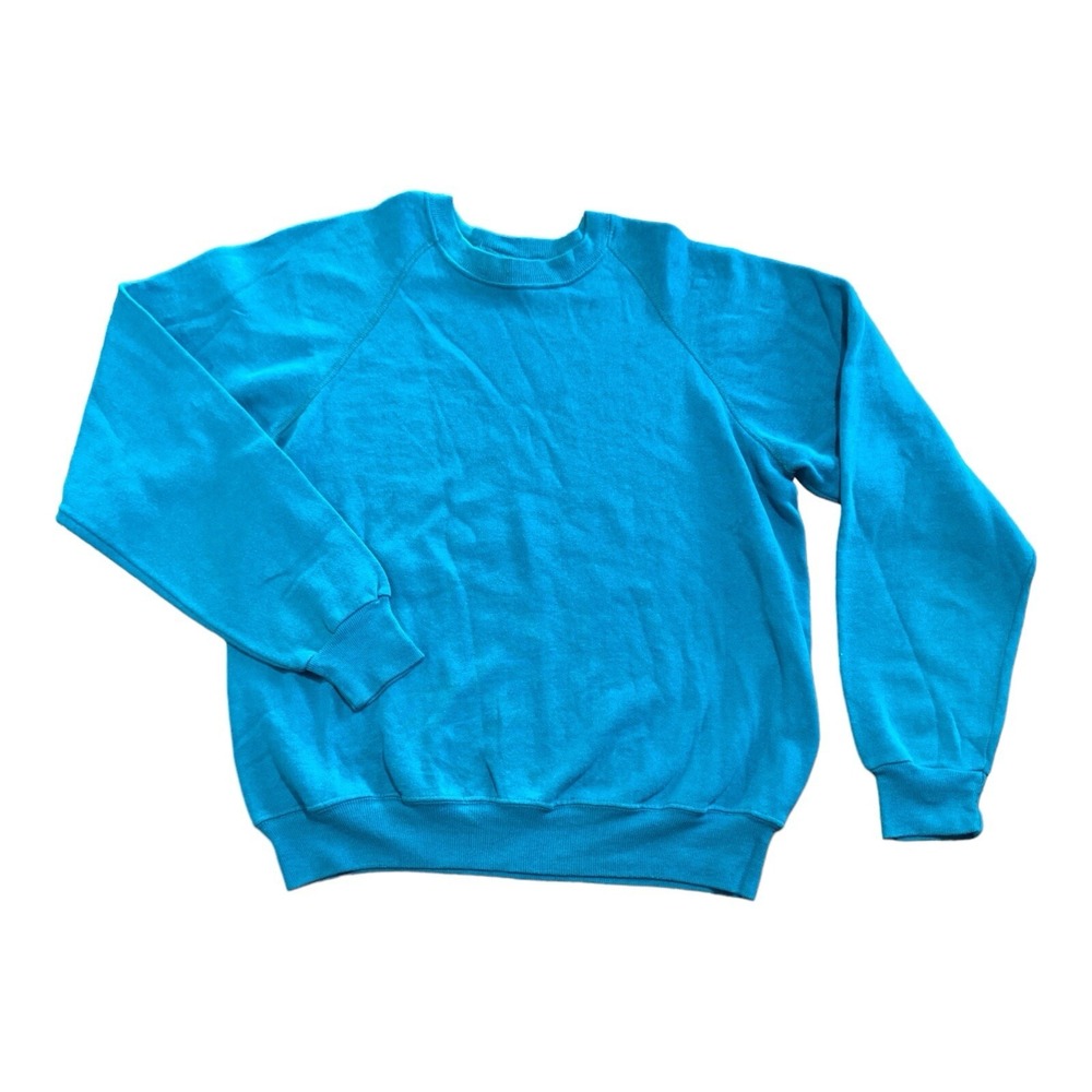 Lee Size L Womens Teal Blue 90sBlank Retro Raglan Pullover Sweatshirt‎ USA Made